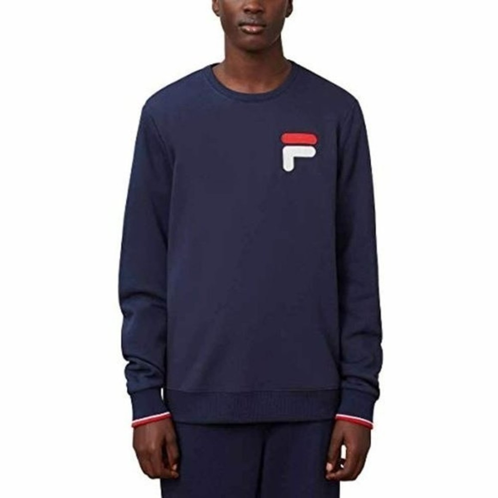 Fila Men's French Terry Crew Neck Sweatshirt Active Gym Navy Blue Large L